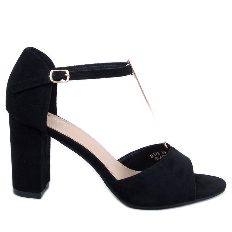 Ferdi Mustat korkeakorkoiset sandaalit kullanvärisillä koristeilla