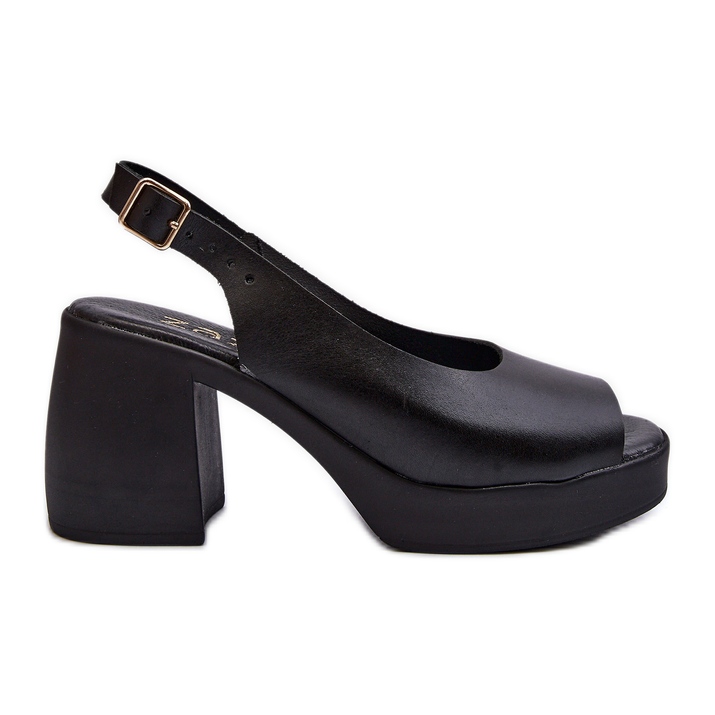 Zazoo 40376 -nahkasandaalit, joissa paksut korkokengät, musta