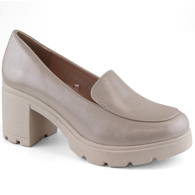 Naisten beige-slip-on kengät korkokengillä ja alustalla Potocki 12040