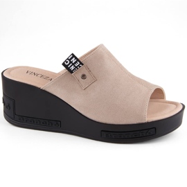 Beiget naisten mokkanahkaiset kiilatossut Vinceza 58291