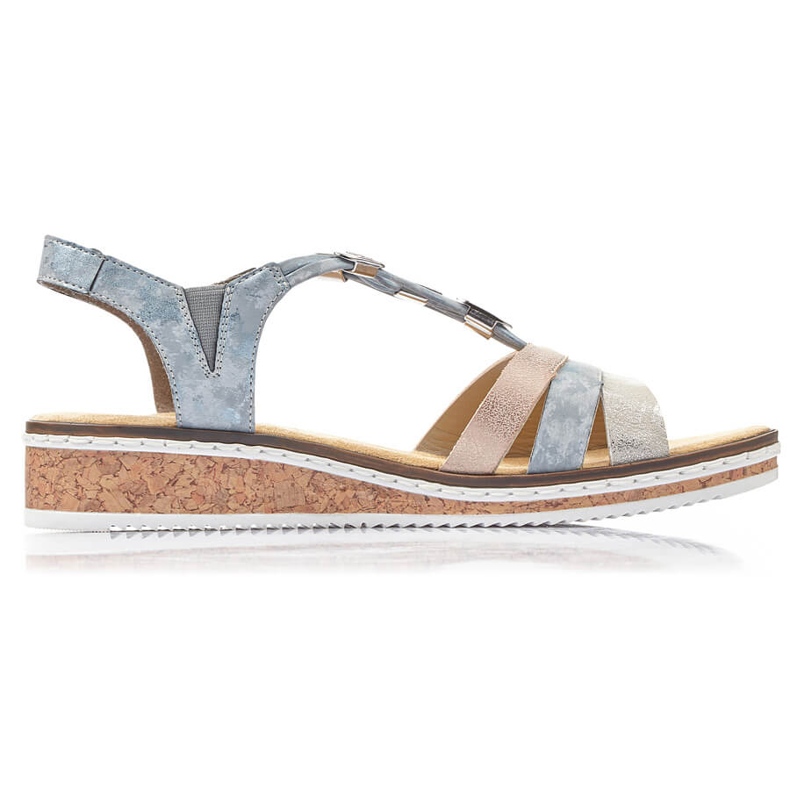 Mukavat naisten slip-on kiila sandaalit Rieker V36G4-40 sininen