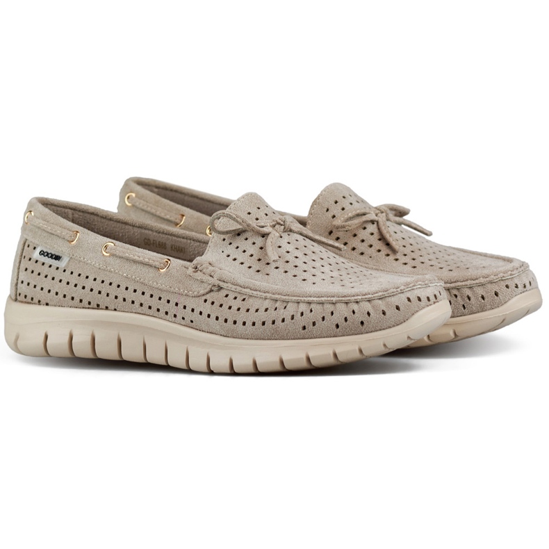 Harjatut beigenväriset naisten mokasiinit, mukavat, mukavat naisten mokasiinit