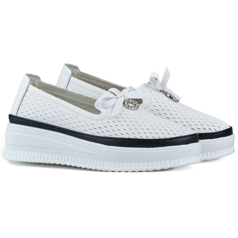 Nahkaiset harjakattoiset kengät naisille, mukavat mokasiinit luonnonnahasta valkoinen