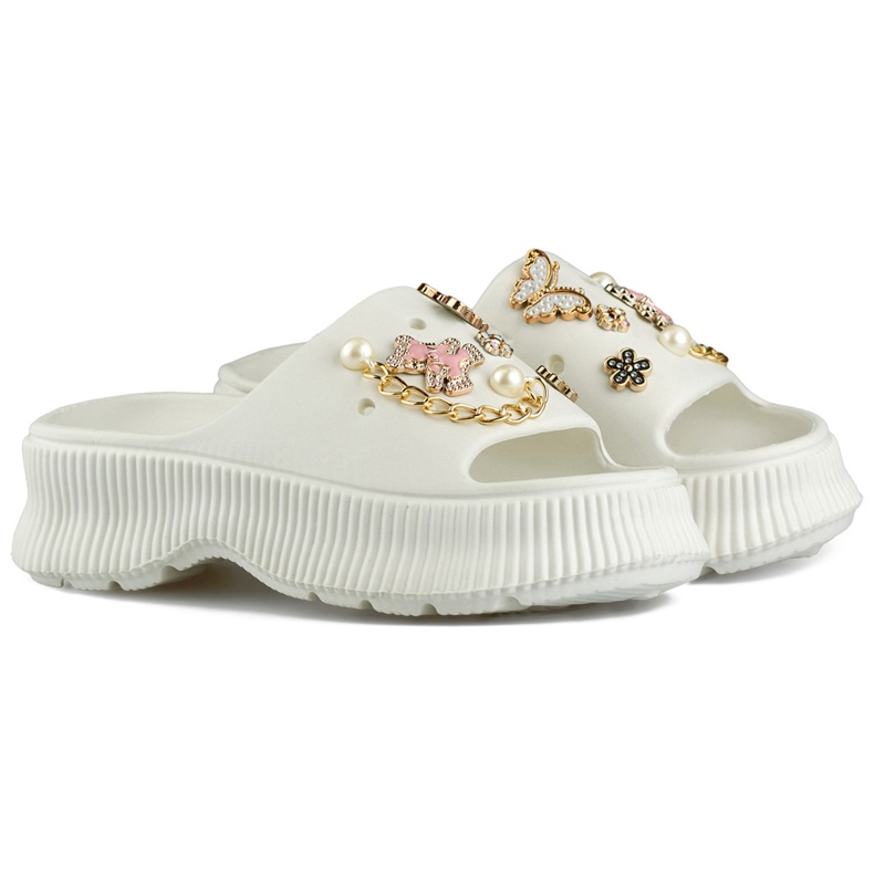 Naisten valkoiset kumiset varvastossut koristeilla valkoinen