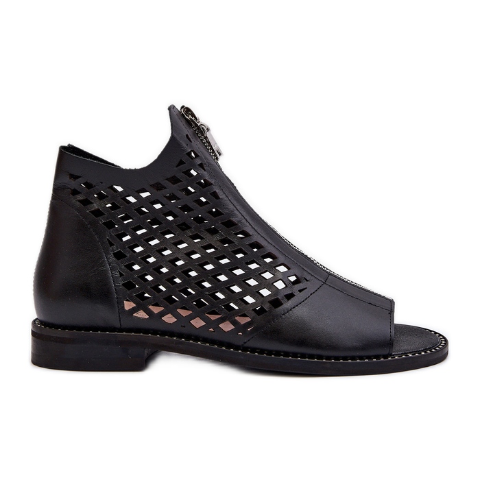 Zazoo 977/L Nahkaiset harjakattoiset sandaalit vetoketjulla musta