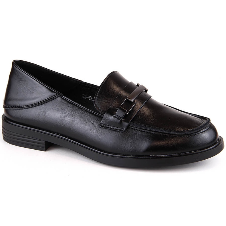 Naisten nahkaiset matalakorkoiset mokasiinit, musta Vinceza 58233