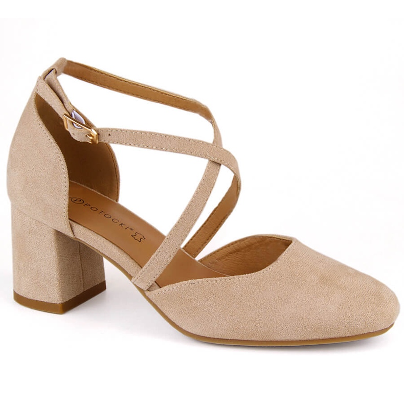 Tyylikkäät naisten mokkanahkasandaalit korkokengillä, beige Potocki SZ12341