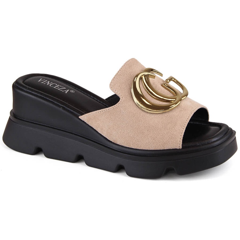Beiget naisten mokkanahkaiset kiilatossut Vinceza 58295