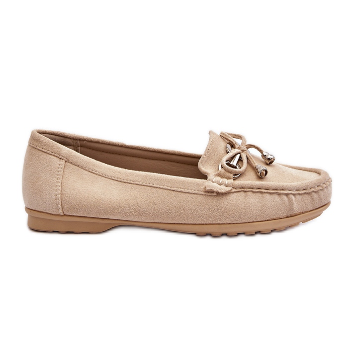 Naisten mokkanahkaiset mokasiinit koristeella, beige Daphikaia