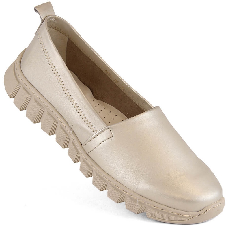 Nahkaiset mukavat naisten kultaiset slip-on kengät Helios 405.27 beige