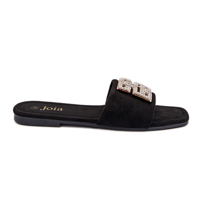 Naisten tasakorkoiset varvastossut, joissa on koristelu, musta inaile