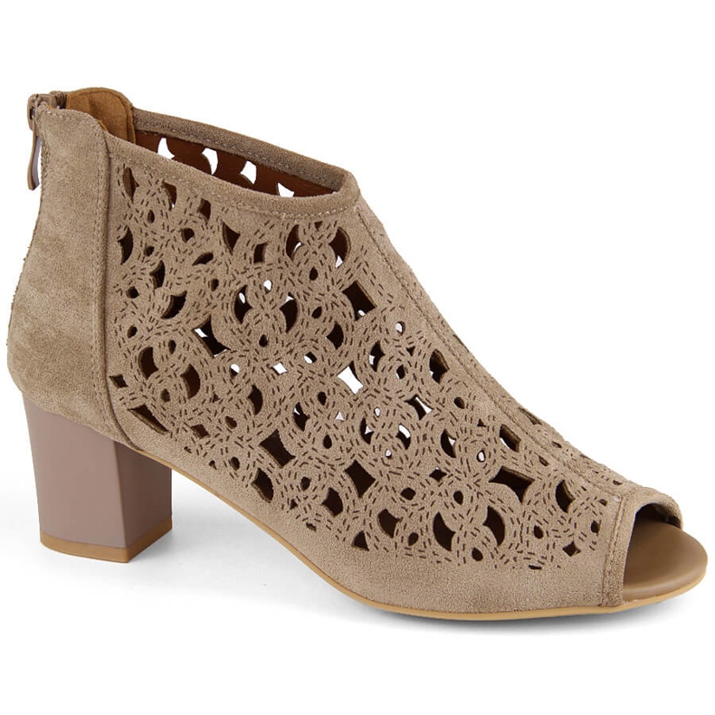 Naisten mokkanahkaiset harjakattoiset saappaat avoimella kärjellä, vaaleanruskea, Jezzi RMR1954-16