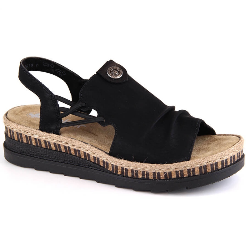 Mukavat naisten mustat kiila sandaalit Rieker V7972-00
