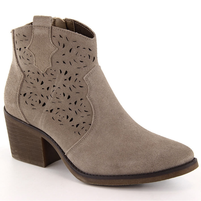 Naisten harjakattoiset nahkaiset cowboysaappaat, beige S.Barski