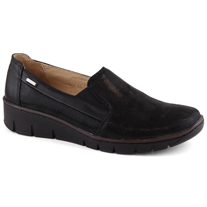 Naisten nahkaiset mukavat slip-on kengät, mustat Helios 350.015.011