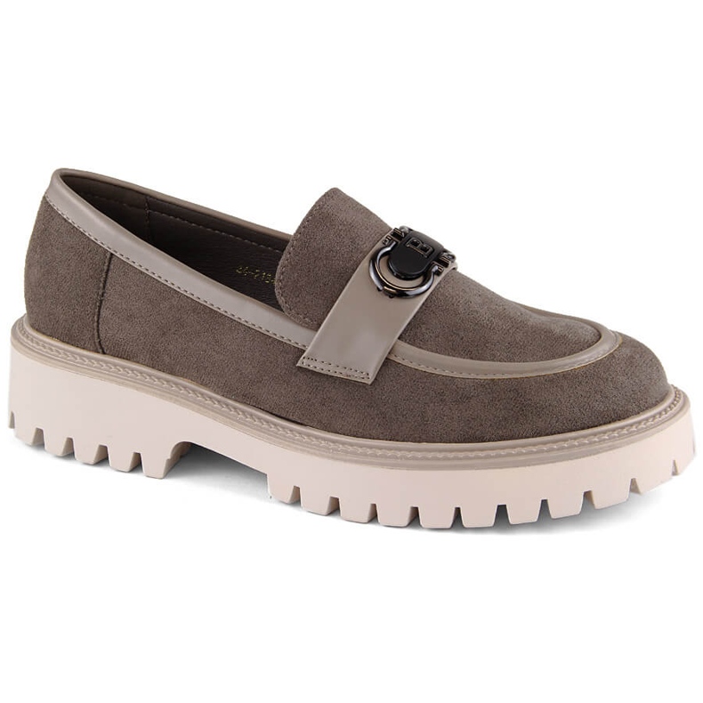 Mokkanahkaiset naisten kengät, mokasiinit korkokengillä ja alustalla, ruskea Potocki YQ21342