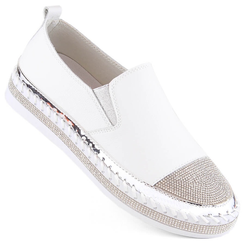 S.Barski Naisten nahkakengät zirkoneilla, valkoinen D&amp;A LR370