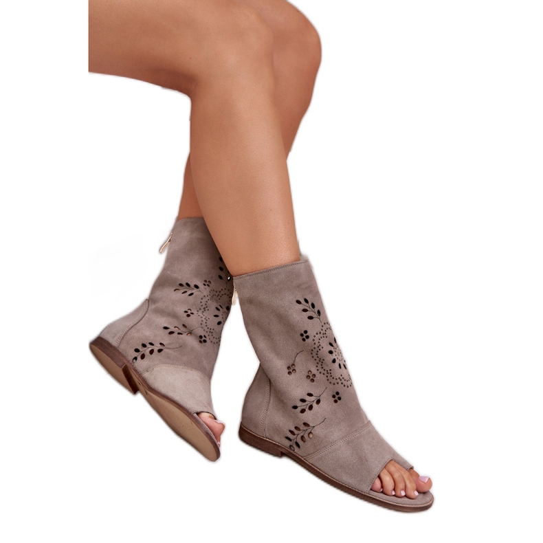 Zazoo 3437 Naisten mokkanahkasandaalit vetoketjulla, beige