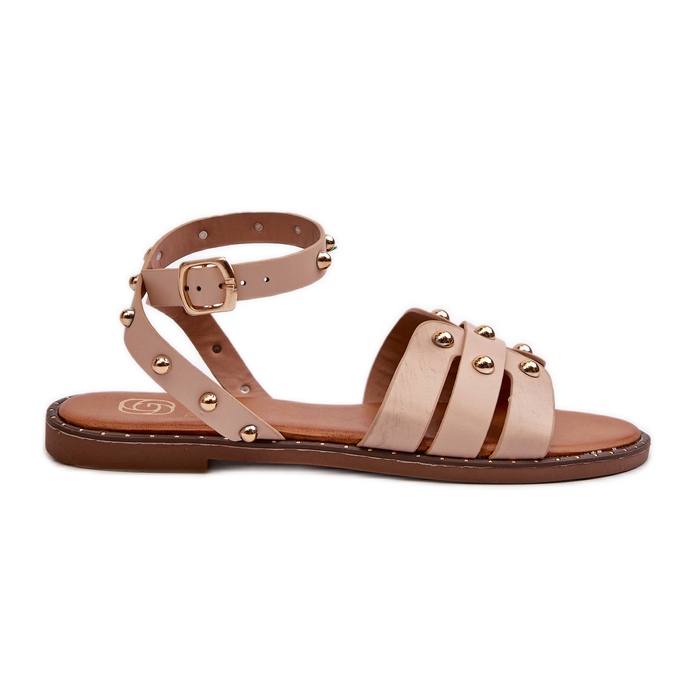 Ianaeran beige-koristeiset litteät sandaalit naisille ruskea