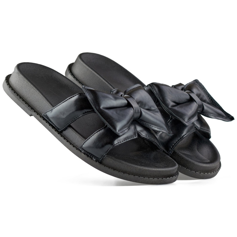 Mustat naisten tossut, joissa rusetti eko-nahasta