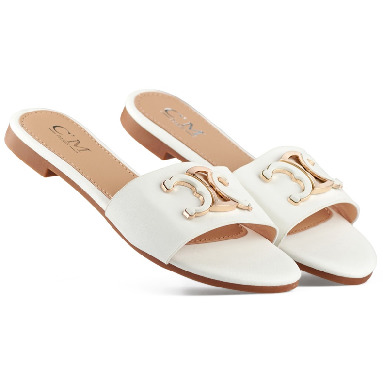 Valkoiset tyylikkäät naisten varvastossut koristeella valkoinen