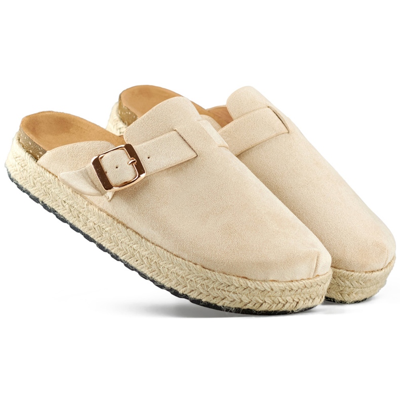 Naisten päällystetyt espadrillit soljella, beige