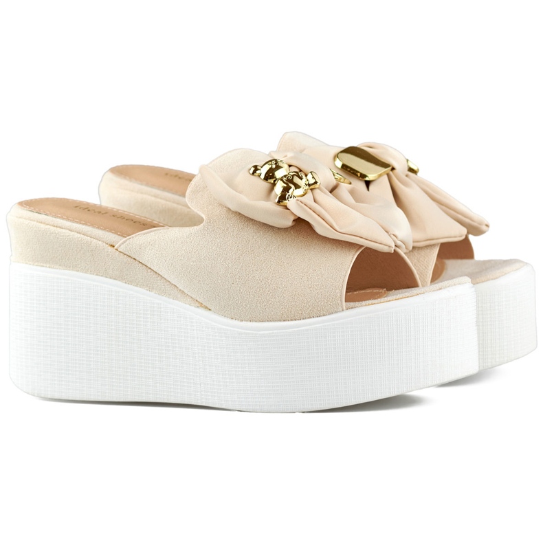 Beiget naisten tossut, joissa on nalle ja rusetti kiilassa