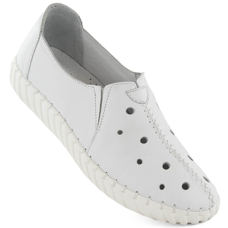 Naisten nahkaiset harjakattoiset slip-on kengät, valkoinen Artiker 54C0560