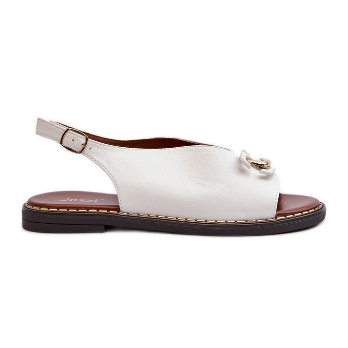 Naisten tasakorkoiset sandaalit koristeella, valkoinen Loraeleh