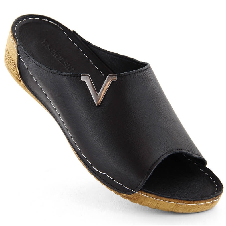 Naisten mustat nahkaiset varvastossut T.Sokolski L211