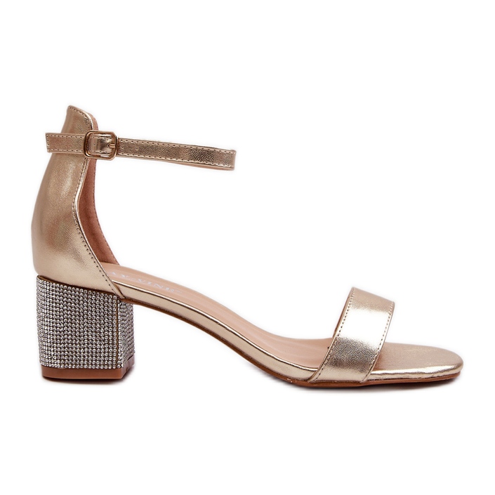 Naisten eko-nahasta valmistetut sandaalit, koristeelliset korkokengät, kultainen Wiatalia