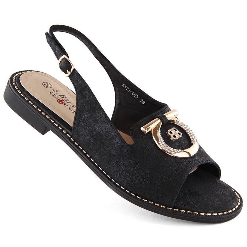 Mukavat naisten sandaalit koristeena, musta S.Barski 053