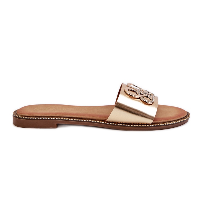 Naisten varvastossut, joissa on ekologinen nahkakoriste tasaisella kantapäällä, kultainen Sadria