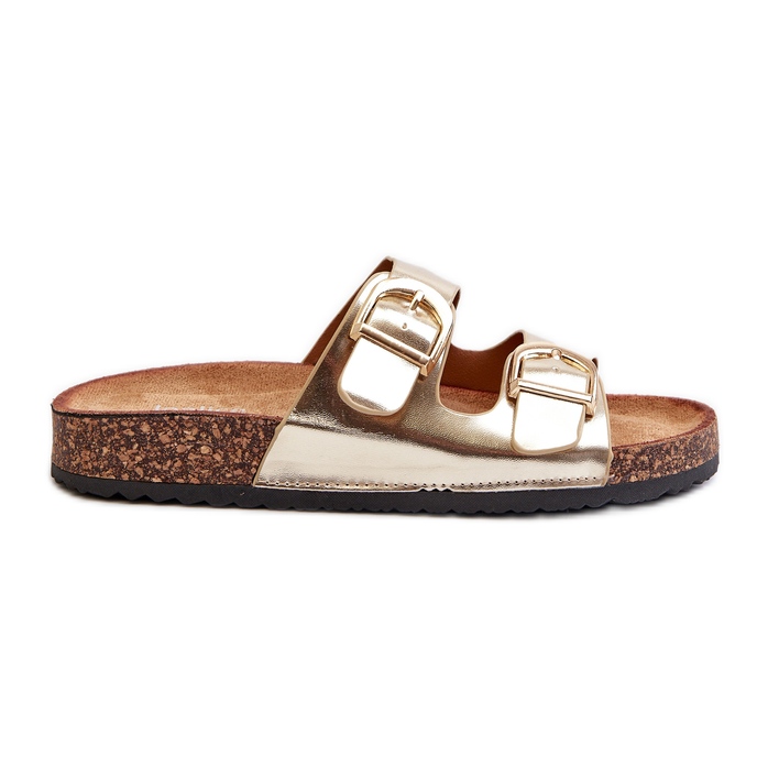 Naisten varvastossut korkkitasolla ja olkaimet, kultainen Doretta