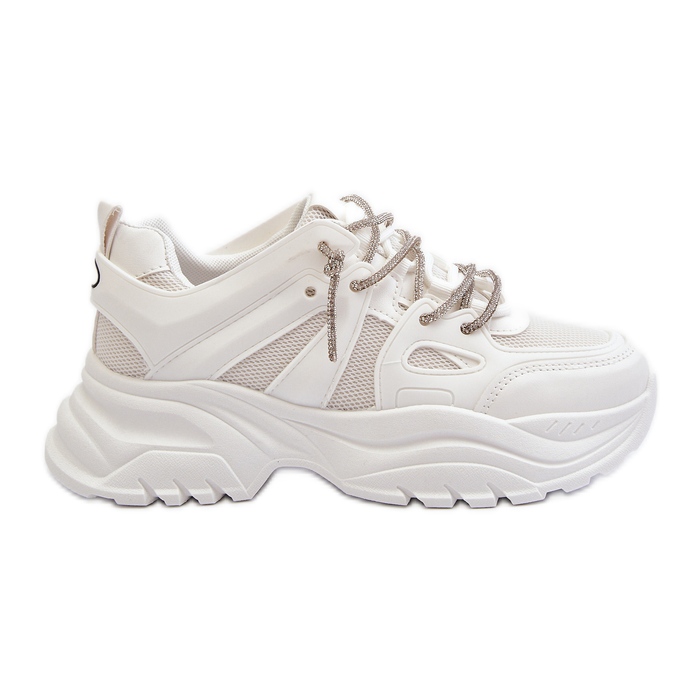 Naisten tennarit massiivisessa pohjassa koristeellisella nauhalla, valkoinen Relissa