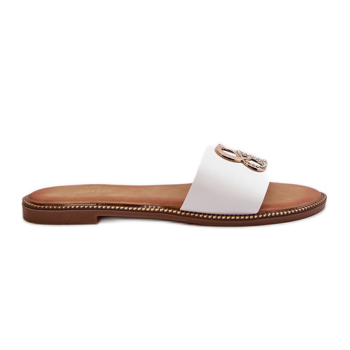 Naisten varvastossut, joissa on eko-nahkakoriste, litteät korkokengät, valkoinen Sadria