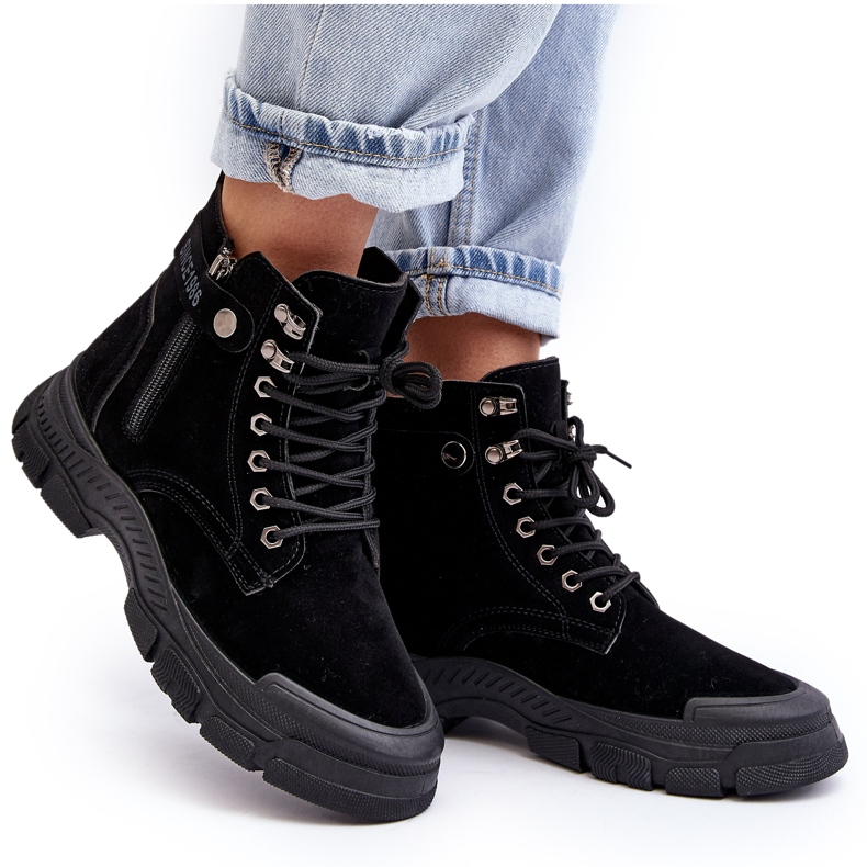 PS1 Jailina eristetyt mokkanahkaiset naisten trapper-nilkkurit musta