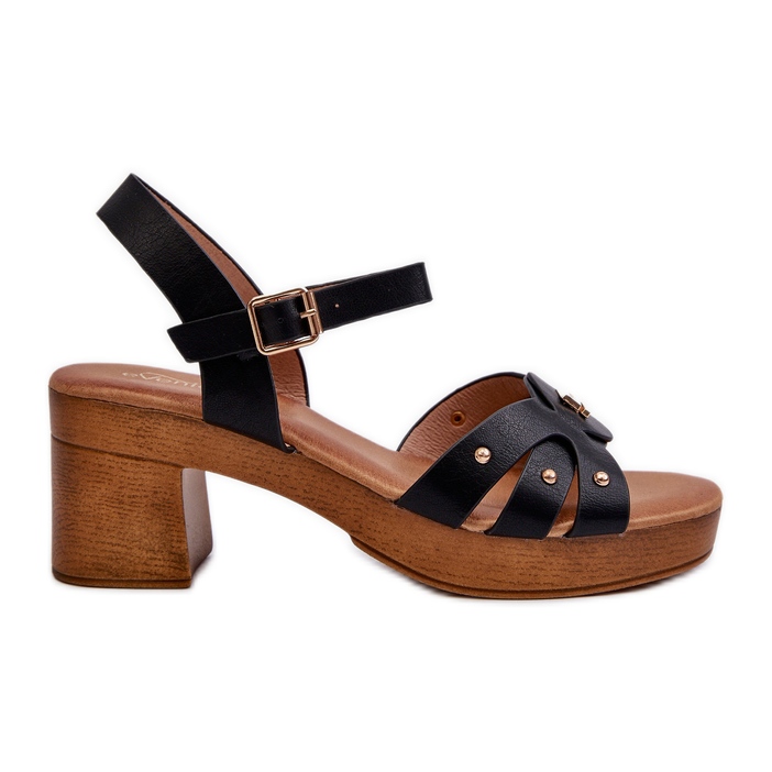 Naisten korkeakorkoiset sandaalit, jotka on valmistettu ekologisesta nahasta, musta Assames