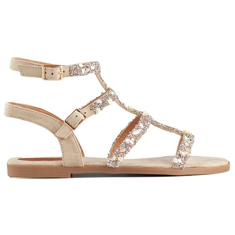 Beiget naisten gladiaattorisandaalit koristekivillä