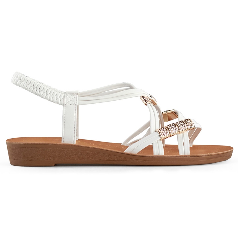 Naisten sandaalit kuminauhalla ja kullanvärisillä koristeilla valkoinen
