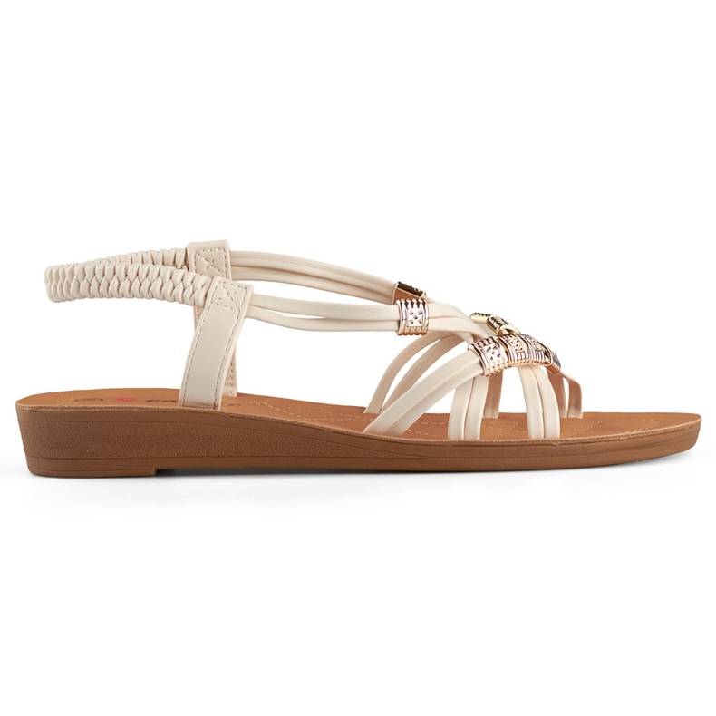 Beiget naisten sandaalit kullanvärisillä koristeilla