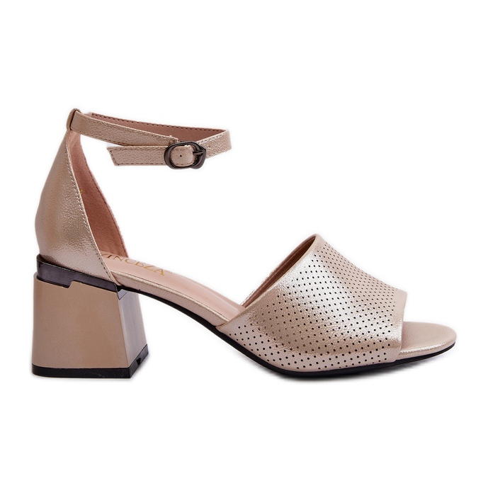 Vinceza Naisten korkeakorkoiset sandaalit Eco-nahasta, Gold Horissa beige