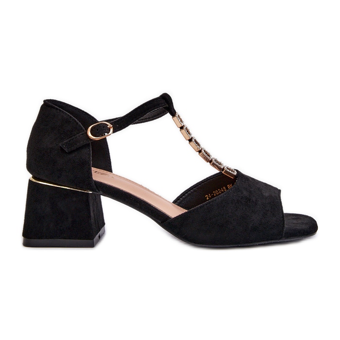 Vinceza Naisten sandaalit Block-korkoisella ja koristeellisella hihnalla, Eco Suede, musta Obivena