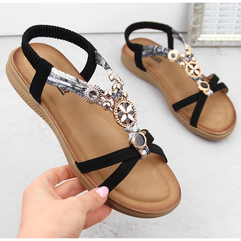 Naisten mukavat litteät mustat sandaalit Artiker 54C1334