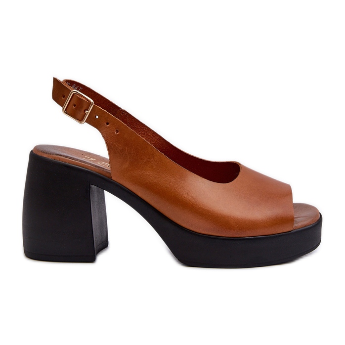 Zazoo 40376 Ruskeat nahkasandaalit massiivisilla korkokengillä