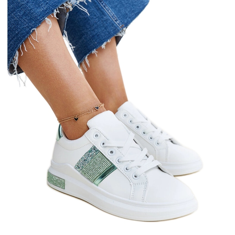 Valkoiset ja vihreät Giulia-lenkkarit strassilla valkoinen