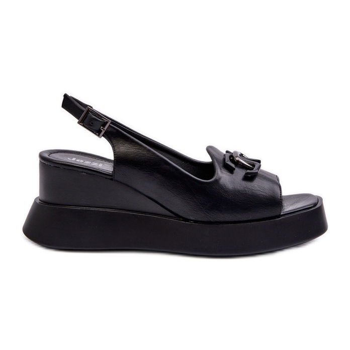 Jezzi Naisten sandaalit korotetulla alustalla ja kiilalla, musta Janesca