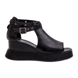 Jezzi Naisten sandaalit alustalla ja kiilalla, jotka on valmistettu eko-nahasta, musta Hloeli