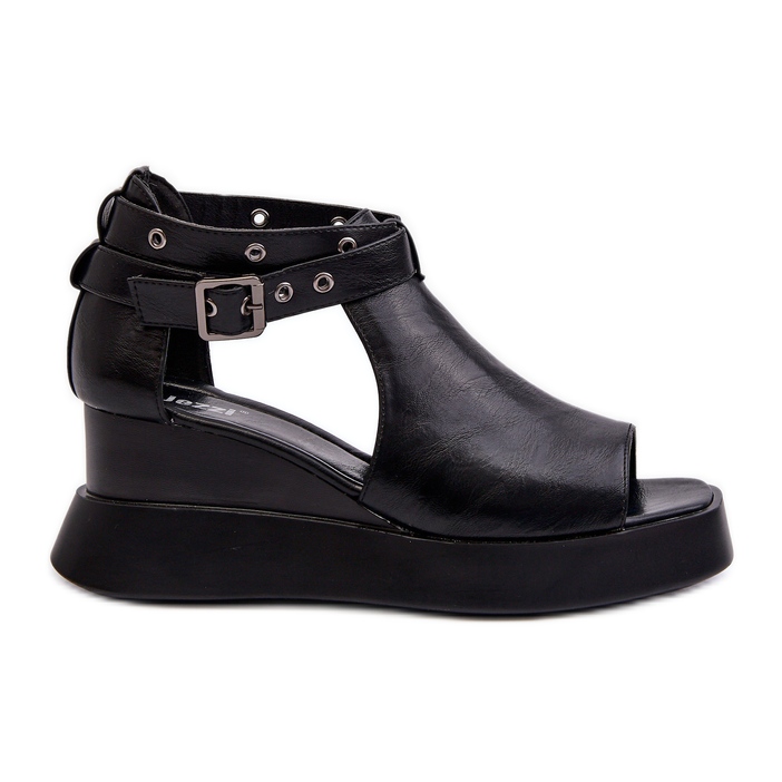 Jezzi Naisten sandaalit alustalla ja kiilalla, jotka on valmistettu eko-nahasta, musta Hloeli