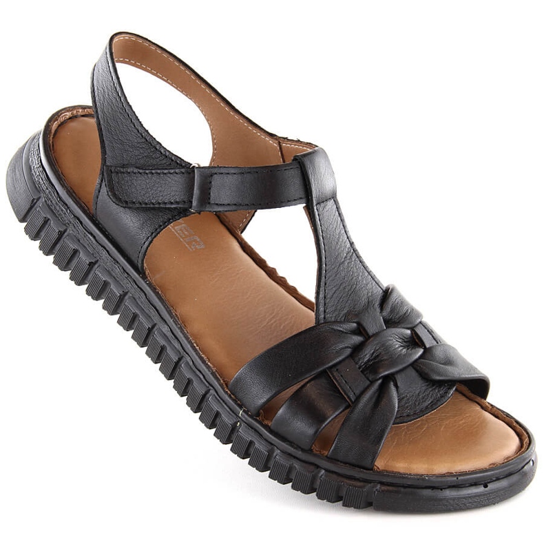 Naisten nahkasandaalit tarranauhalla, musta Artiker 54C0812